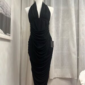 Norma Kamali Elegant Sexy Black Two Piece Halter Ensemble